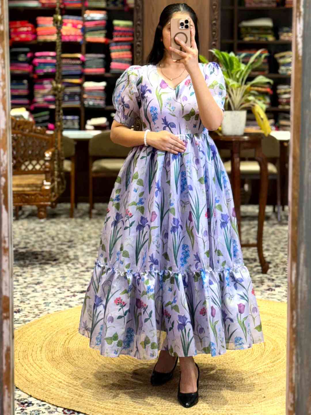 Lavender Floral Print Midi Dress by My Store