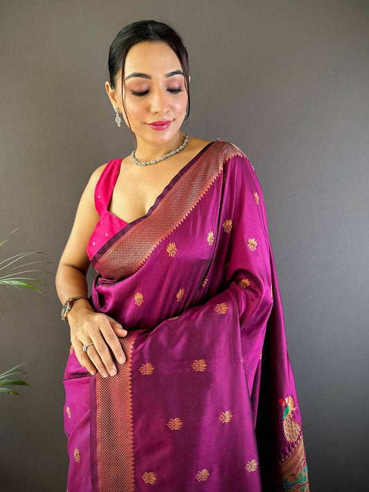 Copper Allure Soft Silk Wine Saree by My Store