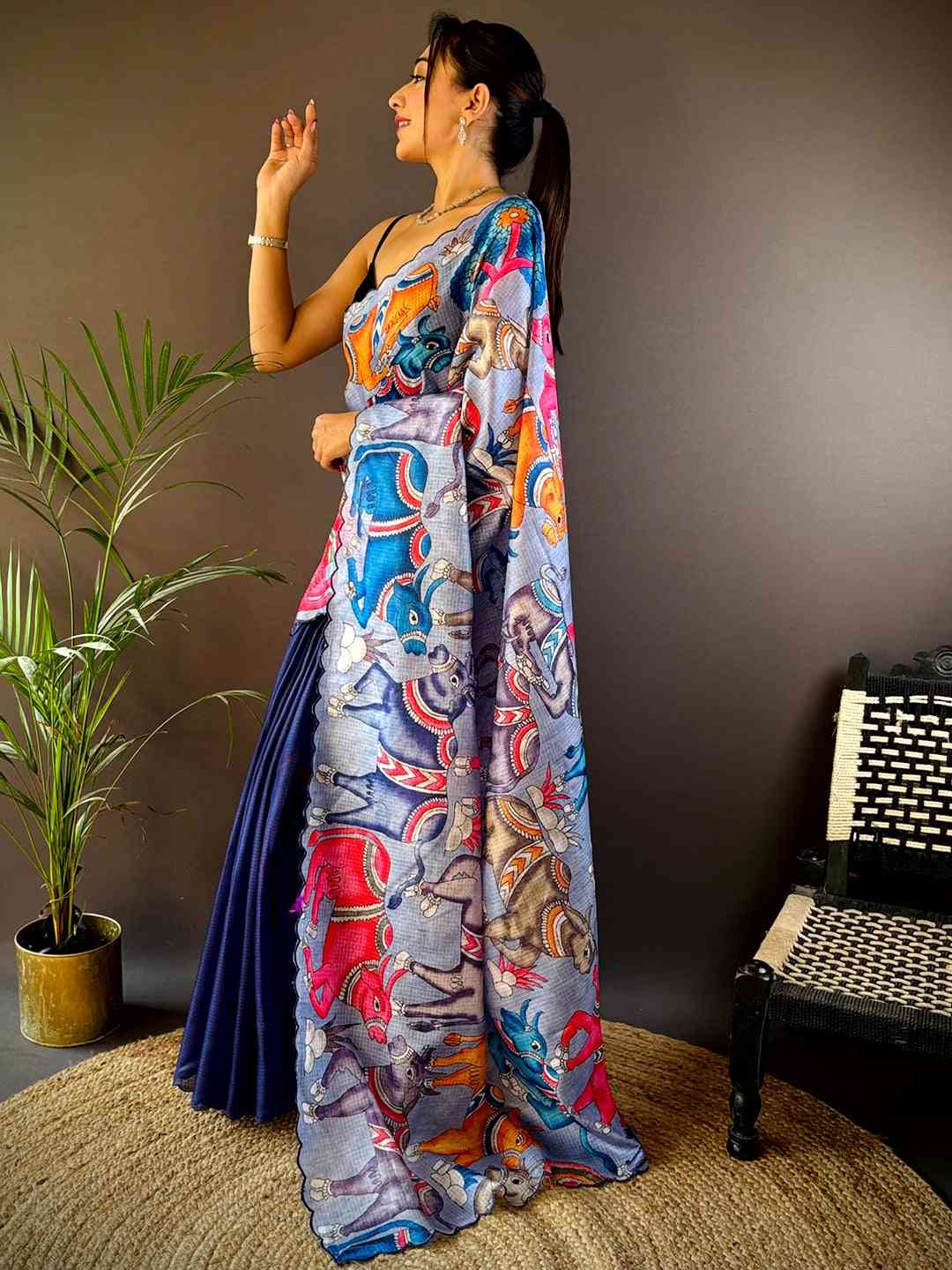 Lavender Kota Doriya Kalamkari Saree by My Store