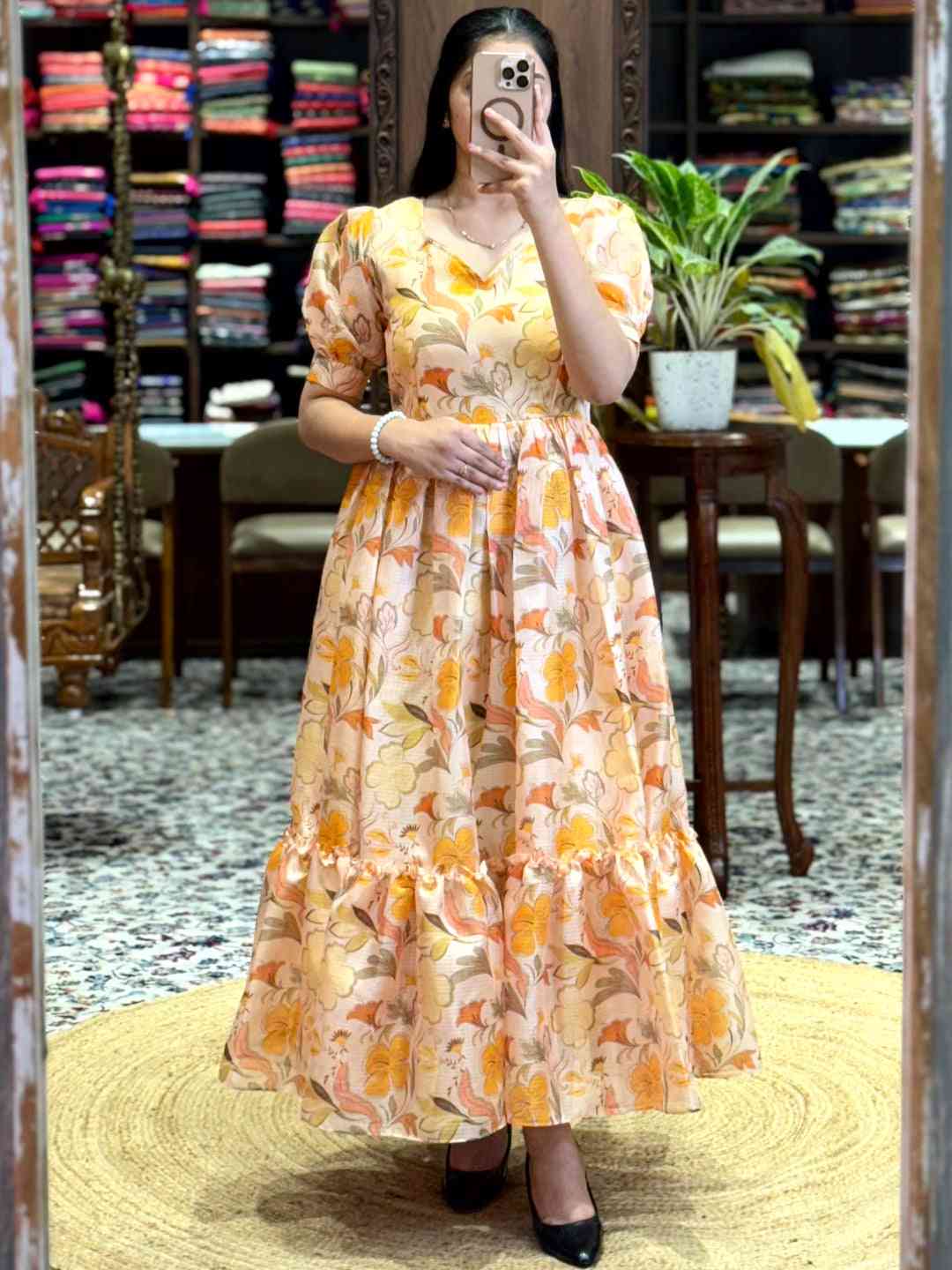 Light Yellow Floral Print Midi Dress by My Store