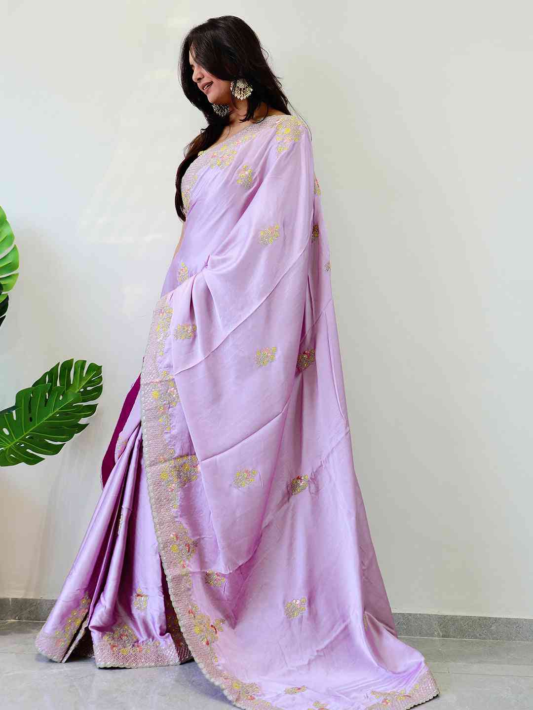 Silk Embroidered Saree With Multy Zari And Thred Work Border by My Store
