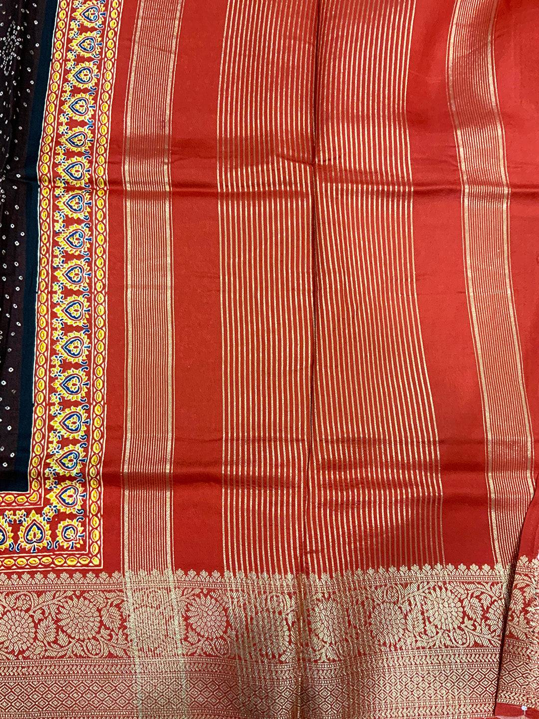 Brown Dola Silk Bandhej Saree by My Store