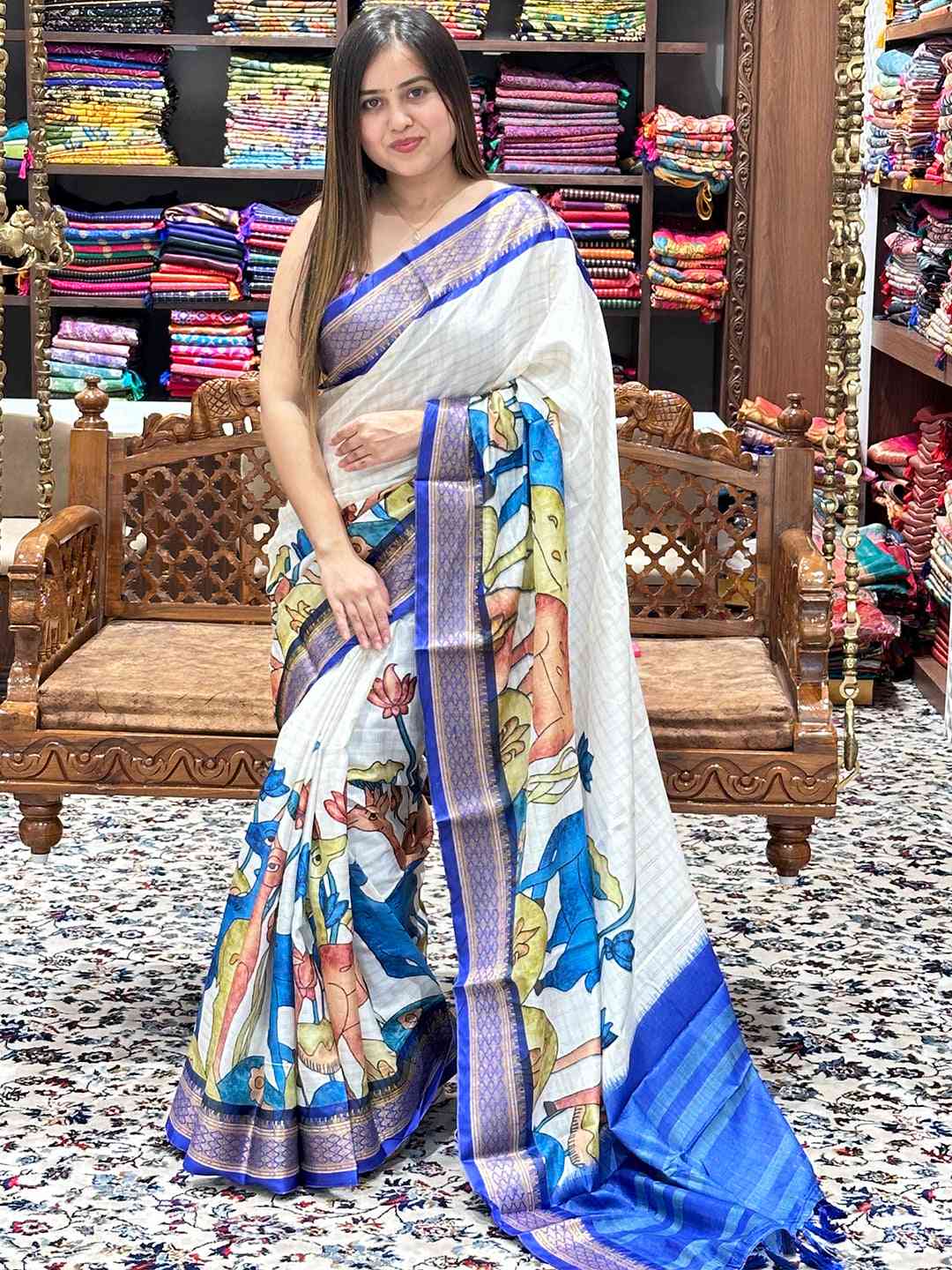 Uppada Silk Saree With Kalamkari Digital Print