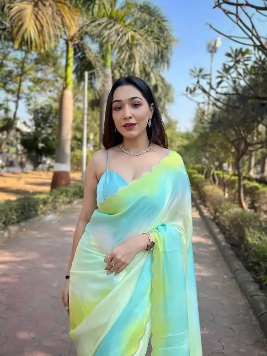 Blue Satin Georgette Saree