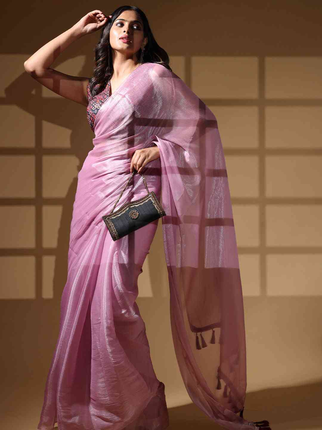 Lavender Colour Chiffon Dual Tone Party Wear Design Saree by My Store