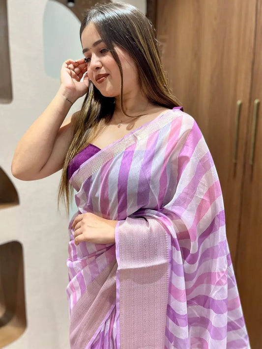 Soft Organza Leheriya Digital Print Party Wear Saree by My Store