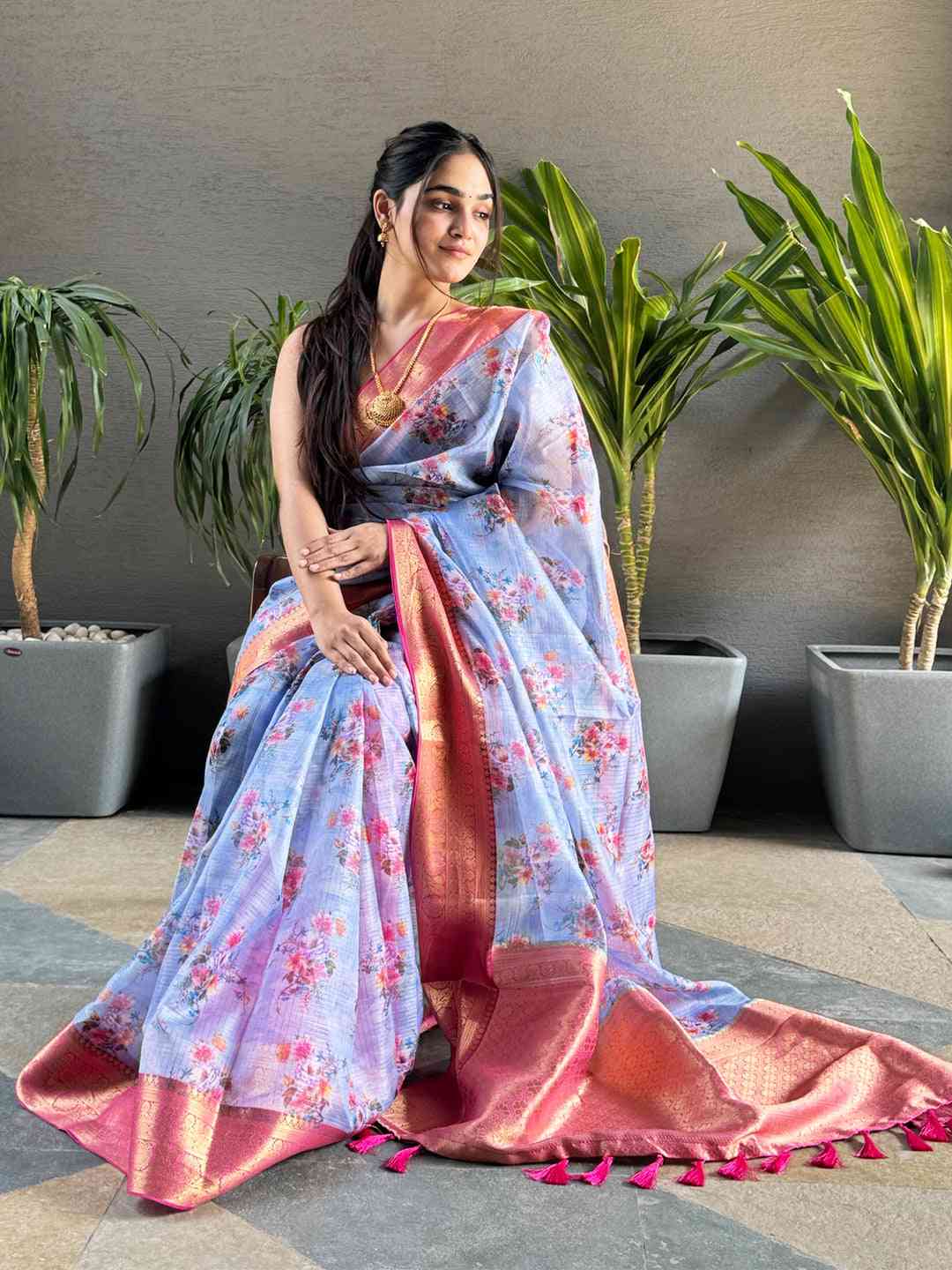 Light Purple Colour Digital Floral Print Kota Silk Saree by My Store