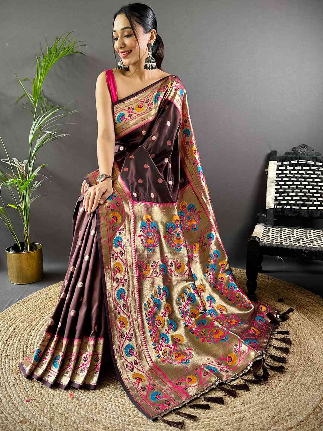 Brown Colour Yevla Paithani Soft Silk Saree by My Store