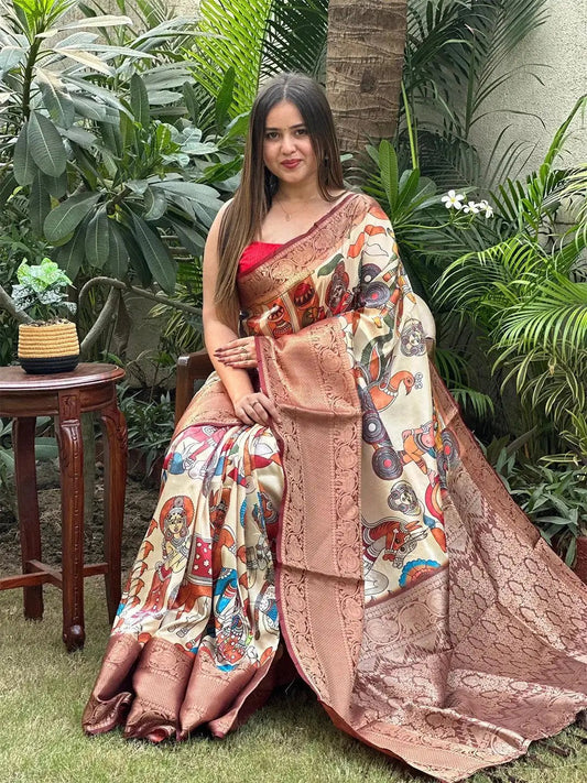 Soft Silk Kalamkari Digital Print Saree by My Store