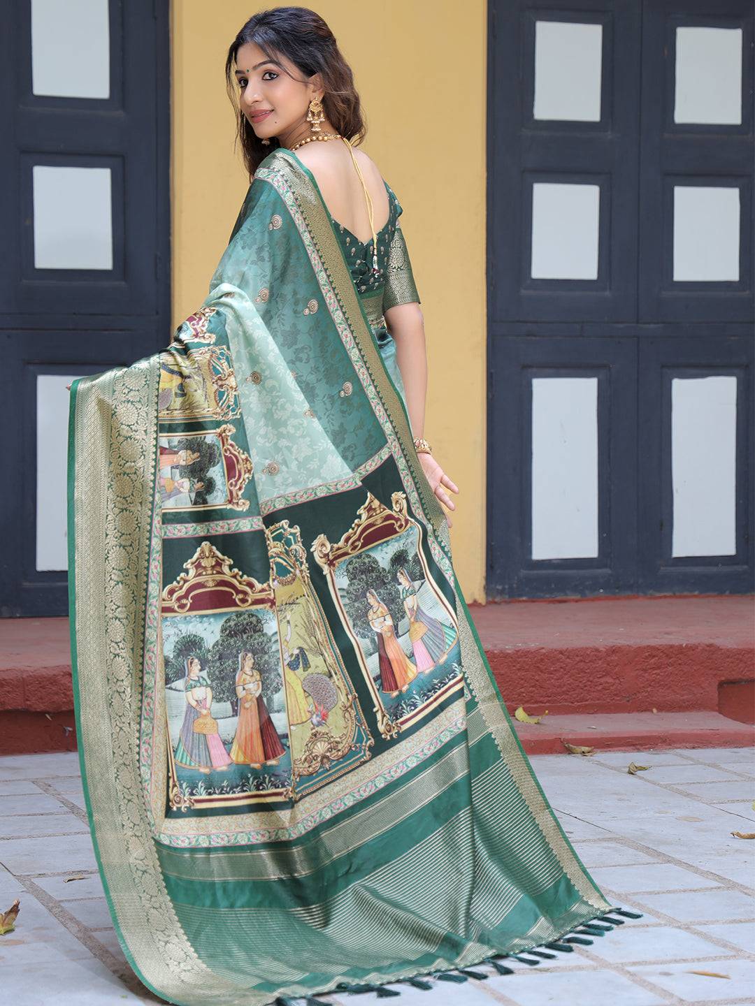 Pure Viscose Dola Silk Saree With Zari Weaving Pallu In Green Colour - Luxe by My Store