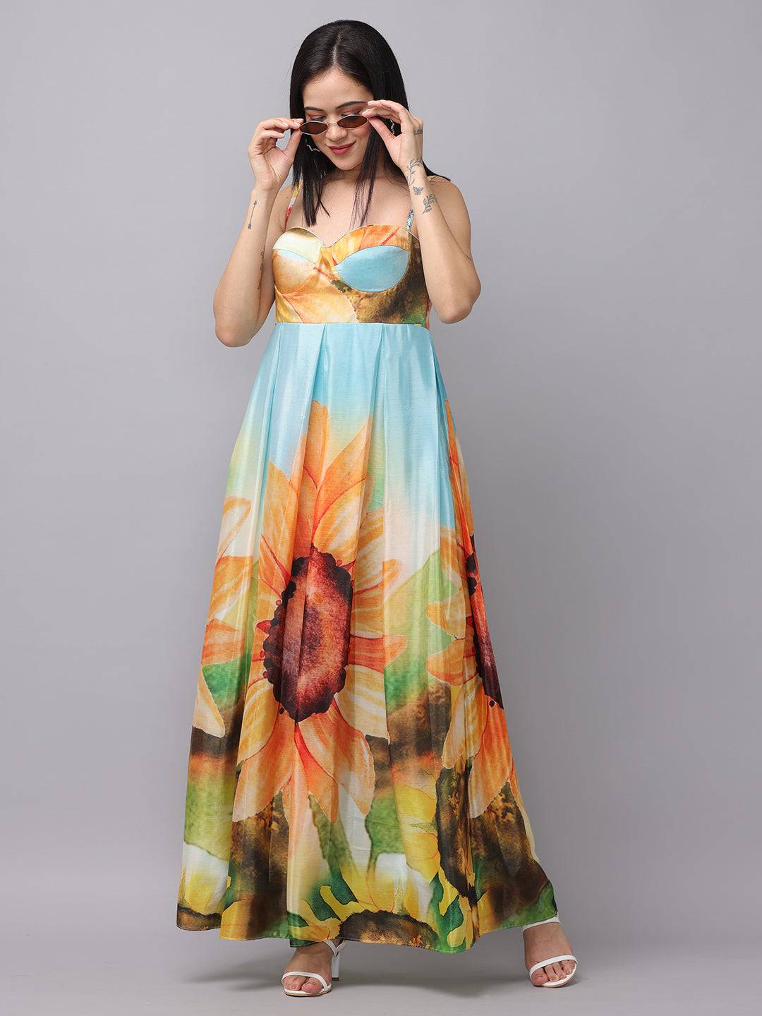 Multi Color Floral Print Long Dress by My Store