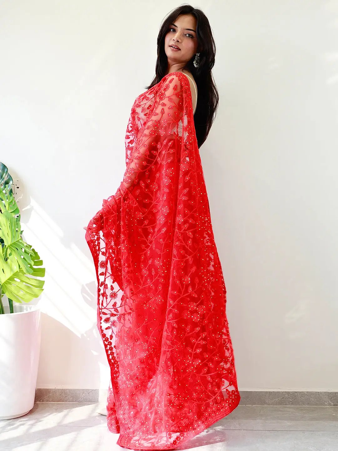 Elegant Saree Adorned with Ethnic Motifs, Intricate Threadwork, and Embellished Borders by My Store