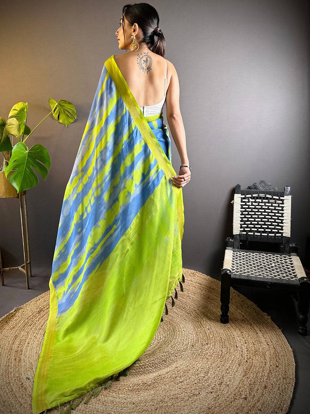 Multi Shibori Print Linen Saree by My Store