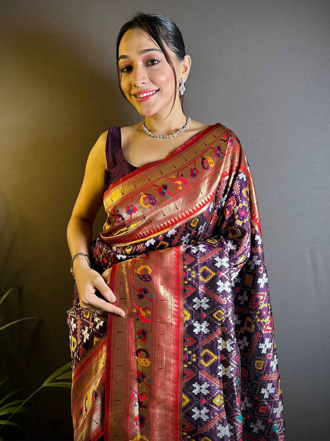 Maroon Patola Silk Zari Weaving Saree by My Store