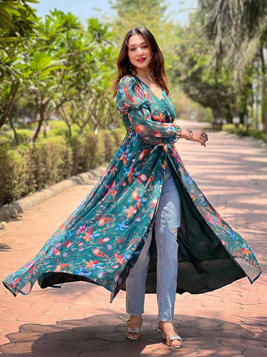 Dark Green Angarakha Cut Dress by My Store