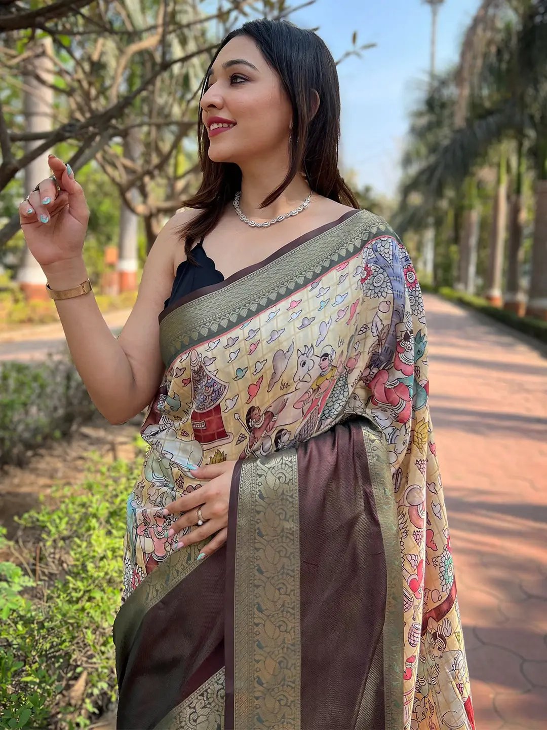 Light Green Colour Double Border Chex Weaving Banarasi Soft Silk Saree by My Store