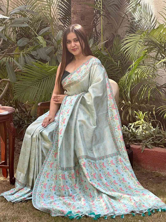 Self Zari Kanjivaram Weaving With Butterfly Printed Saree by My Store