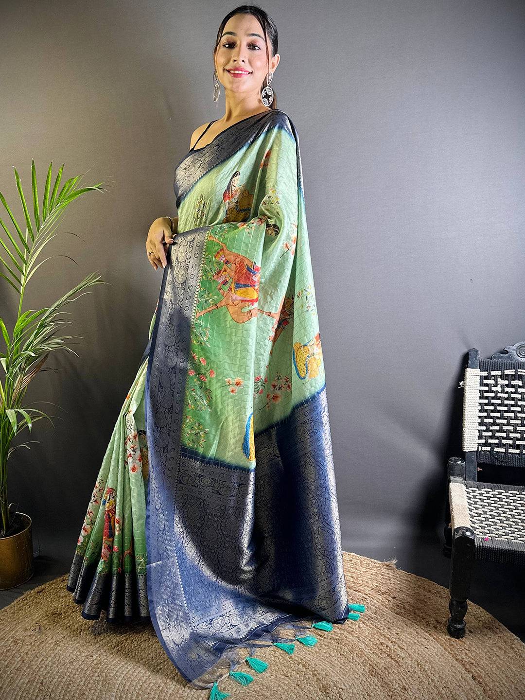Olive Chex Radiance Banarasi Silk Saree by My Store