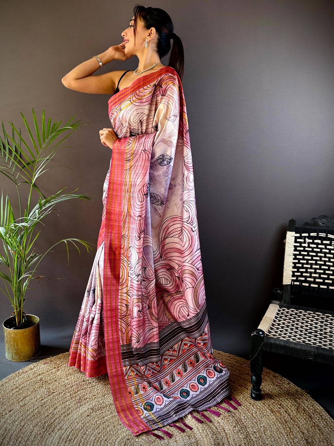 Purple Soft Silk Ocean Wave Patterns Saree by My Store