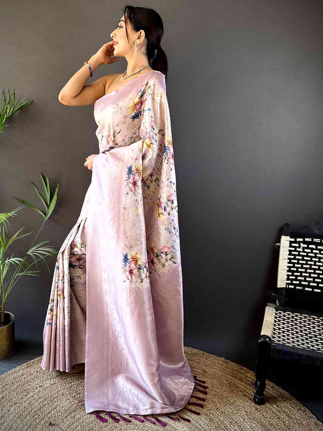 Lavender Kanjivaram Digital Silk Saree by My Store