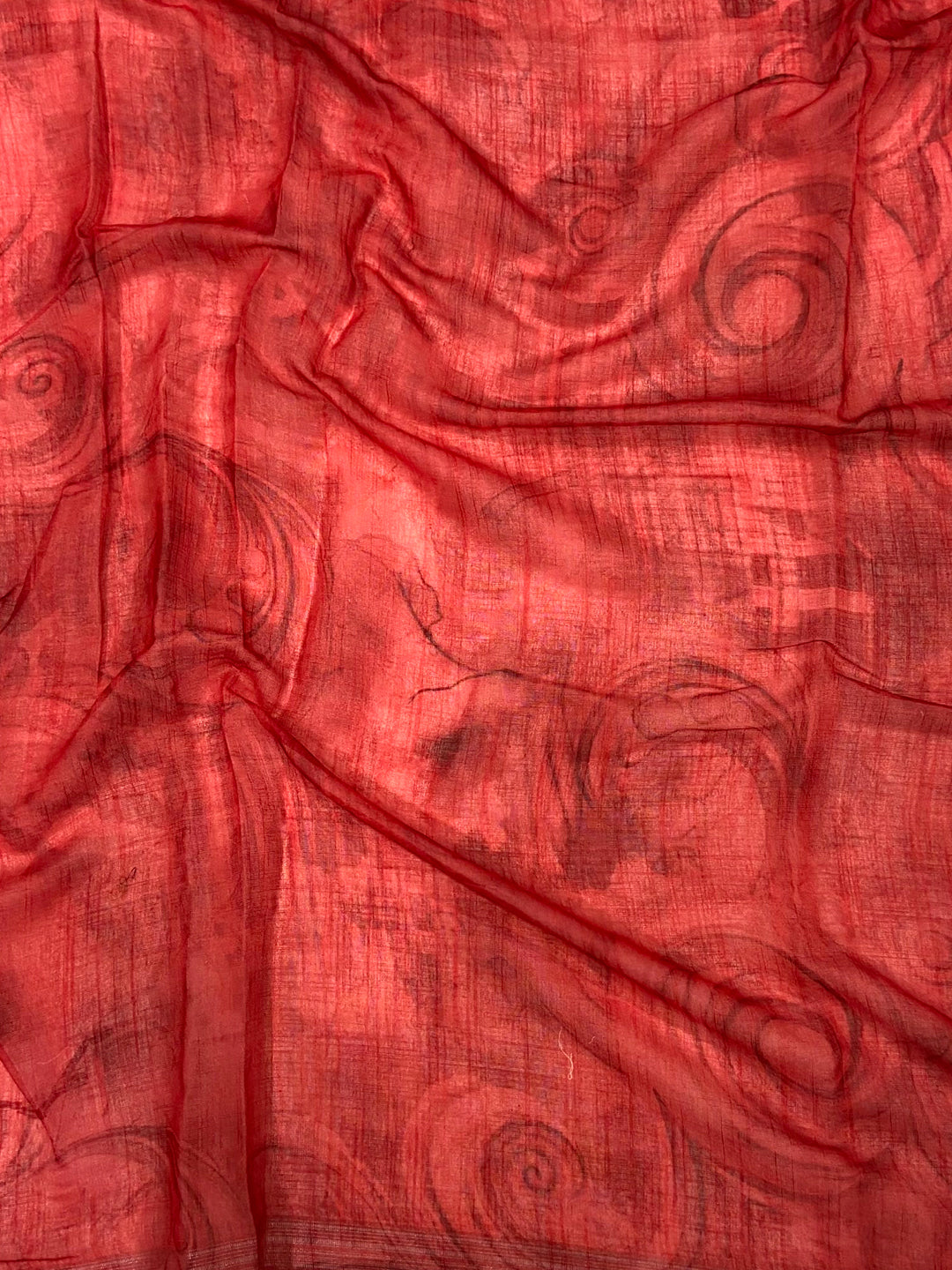 Red Linen Kalamkari Printed Saree by My Store