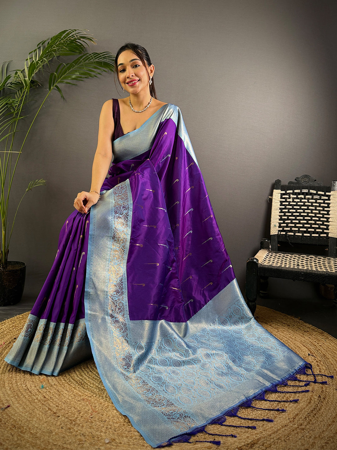 Purple Gold Zari Soft Silk Paithani Saree by My Store