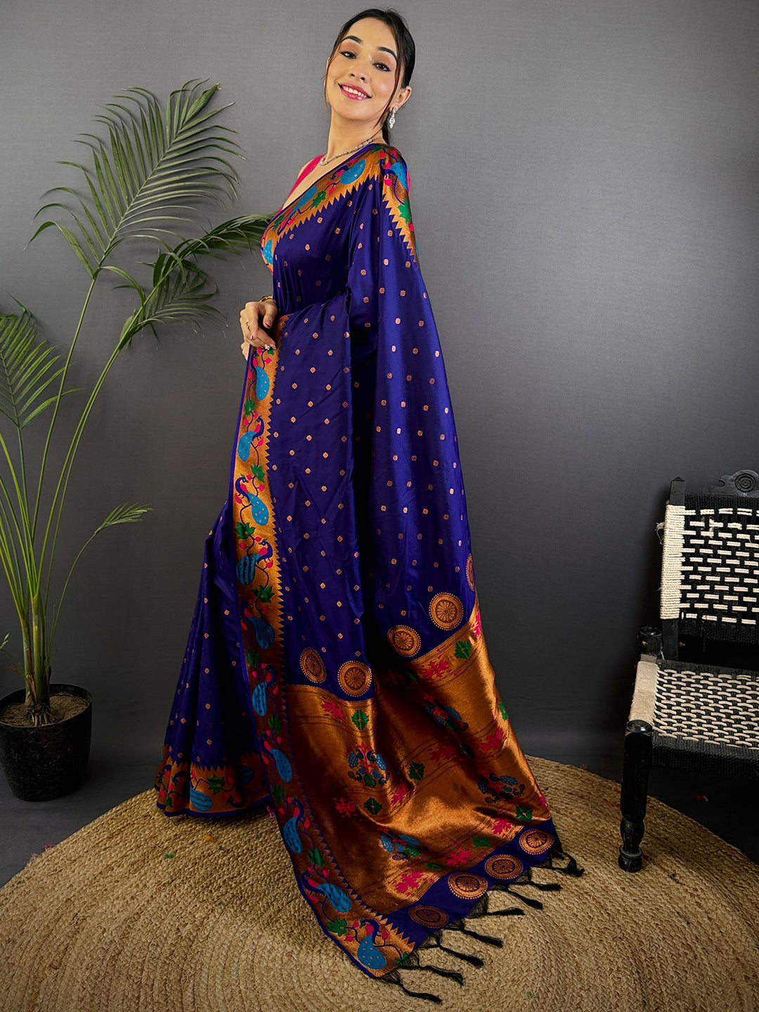 Navy Yeola Paithani Soft Silk Saree by My Store