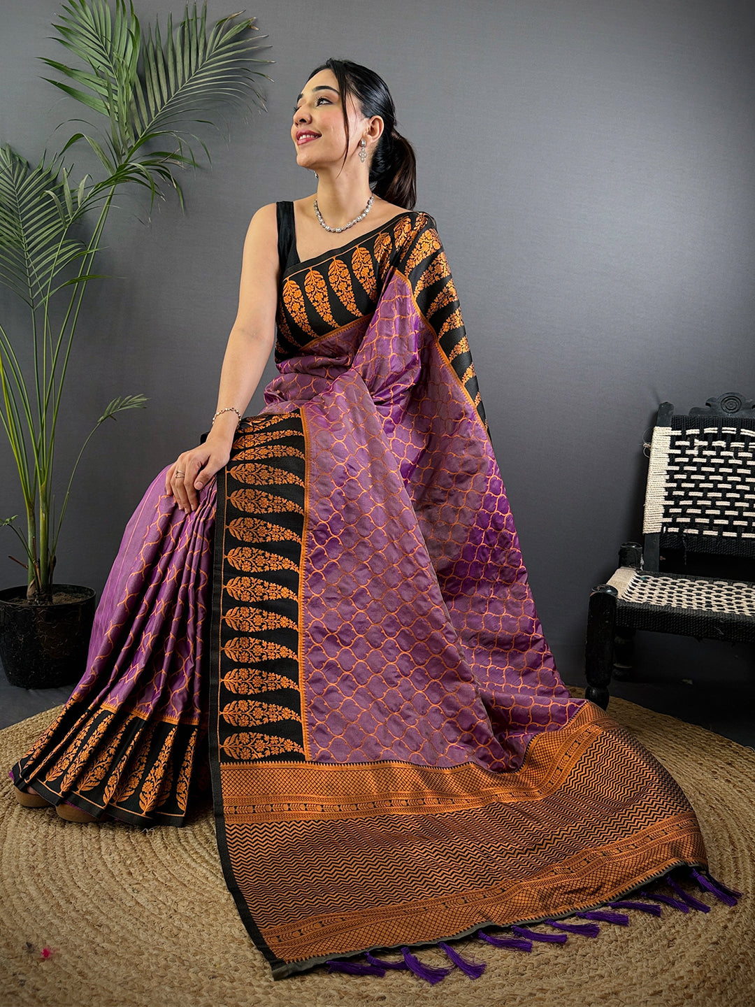 Lavender Soft Banarasi Katan Silk Saree by My Store