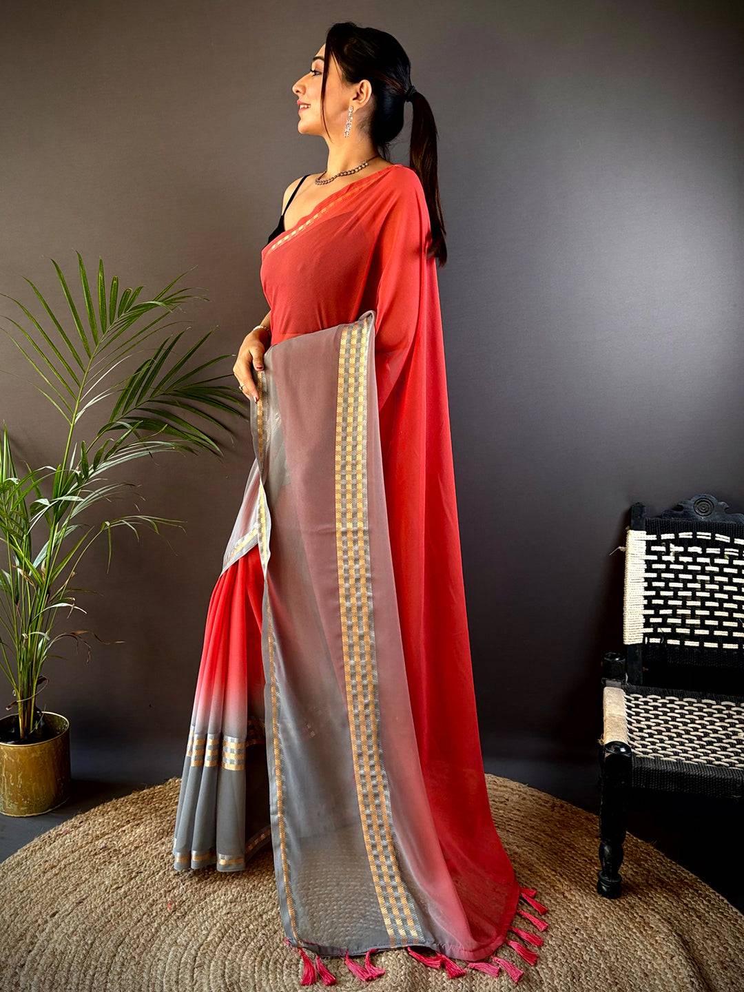 Pink Soft Georgette Concept Colour Saree by My Store