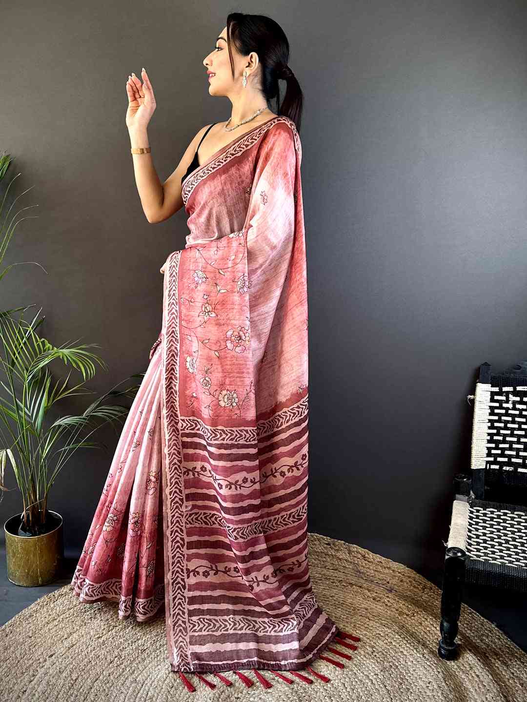 Pink Tissue Digital Print Saree by My Store