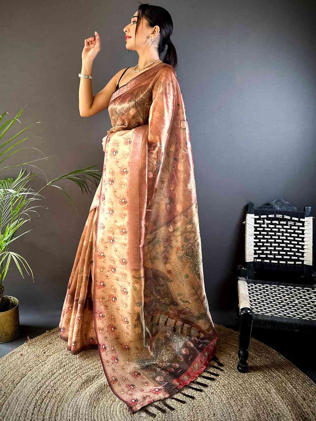 Maroon Floral Satin Bentex Border Saree by My Store