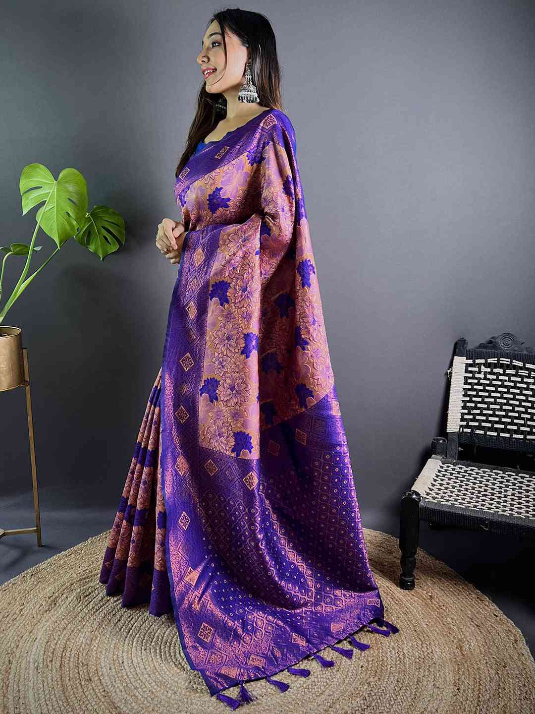Violet Soft Silk Butta Weaving Saree