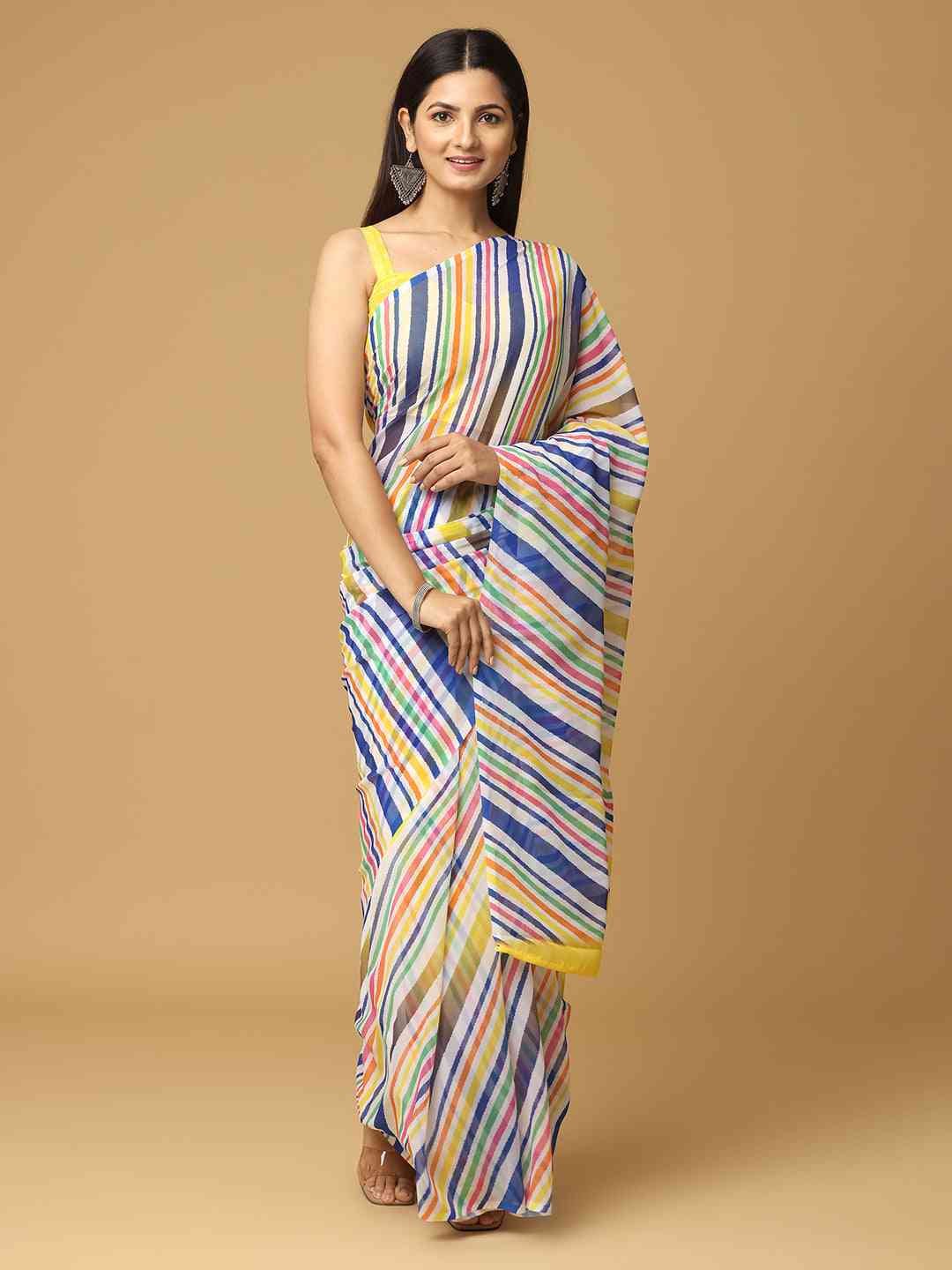 Leheriya Yellow Colour Soft Georgette Digital Print Party Wear Saree by My Store