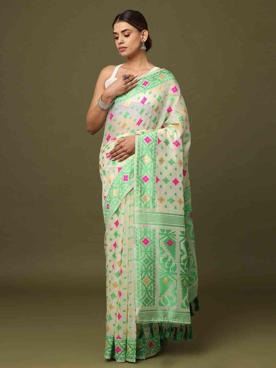 Lovely Dhakai Jamdani Light Weight Cotton Silk Saree by My Store