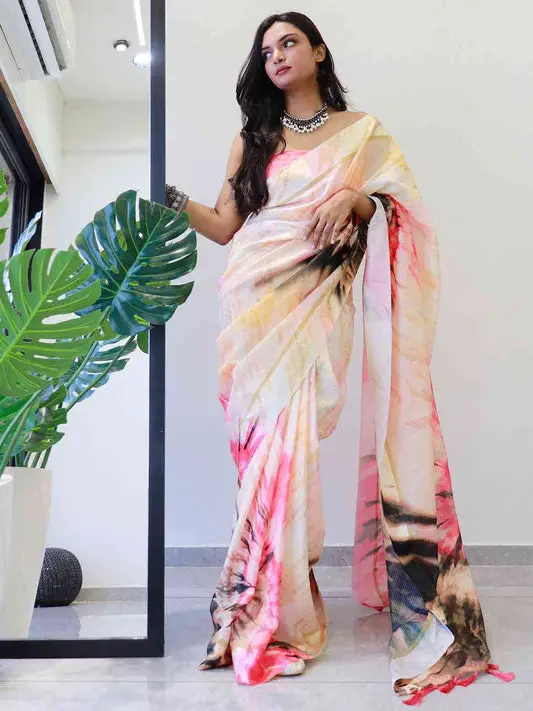 Tie dye Digital printed Doria Designer Party Wear Saree in Multicolours