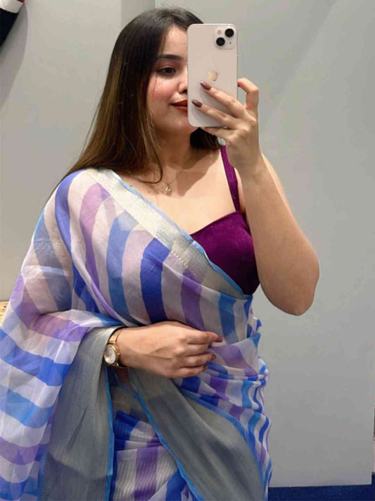 Soft Organza Leheriya Digital Print Party Wear Saree by My Store