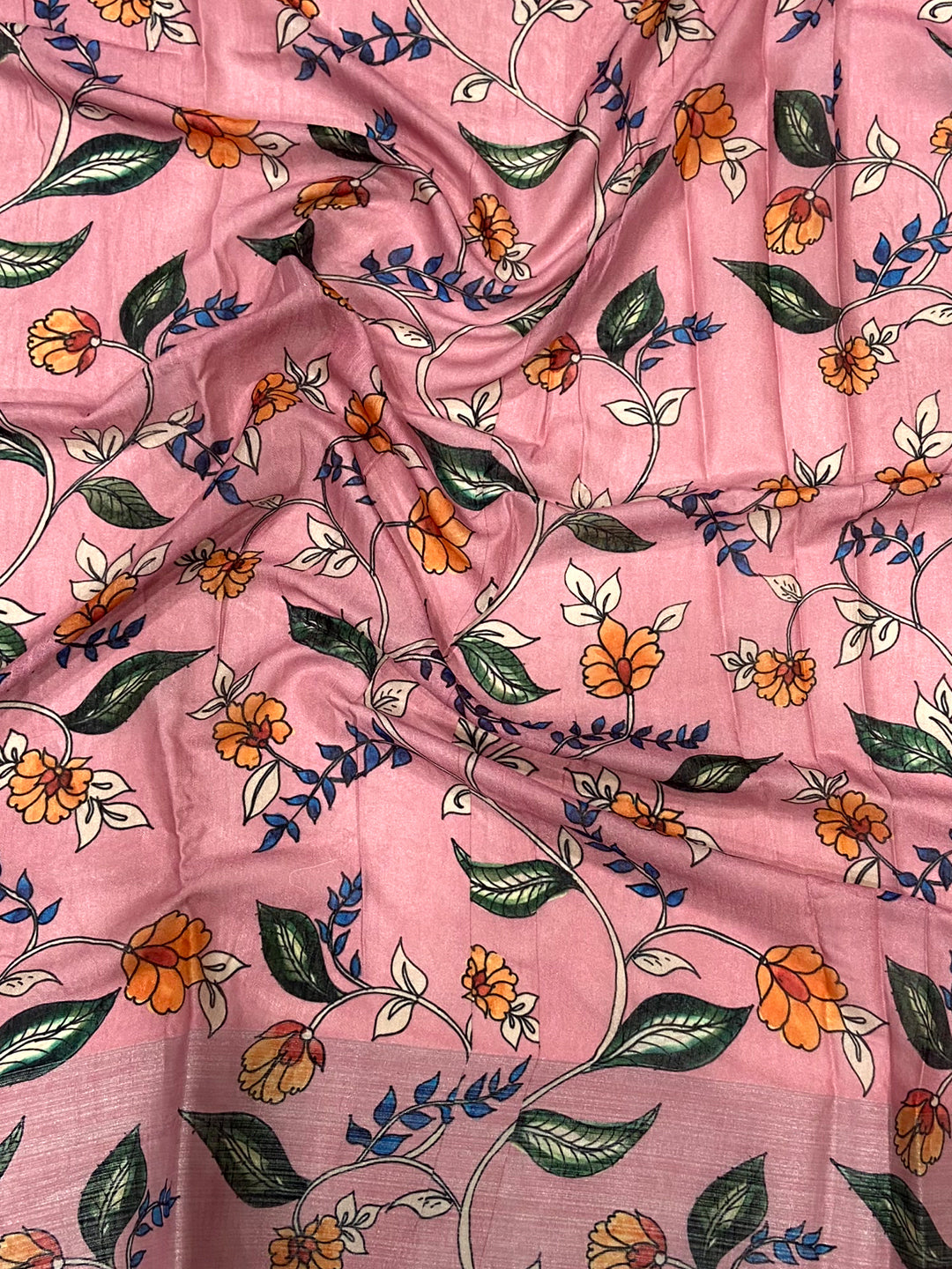 Navy Linen Kalamkari Print Saree by My Store