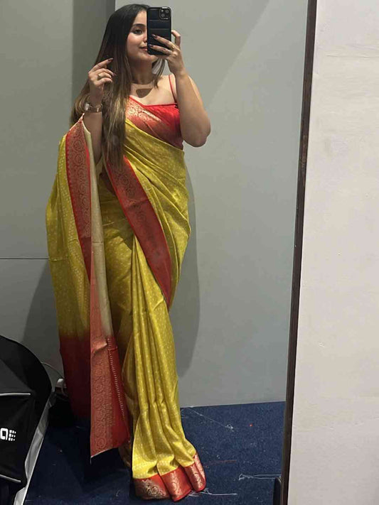 Pure Woven Printed Viscose Saree With Bandhej Motifs by My Store
