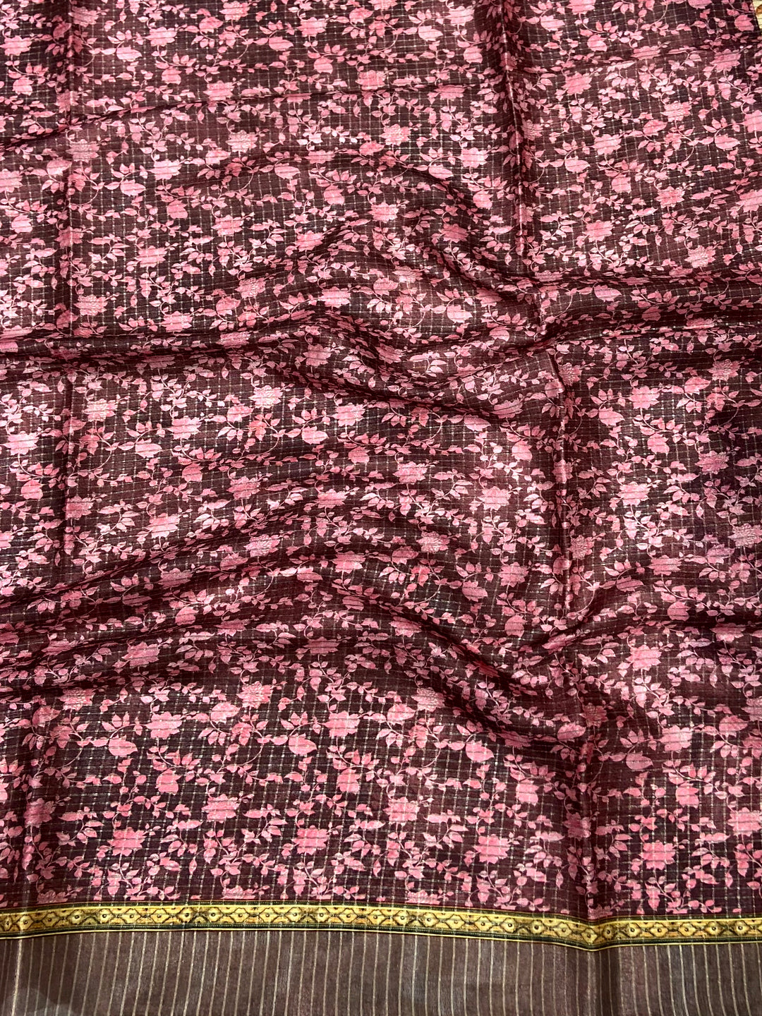 Baby Pink Soft Silk Floral Digital Saree