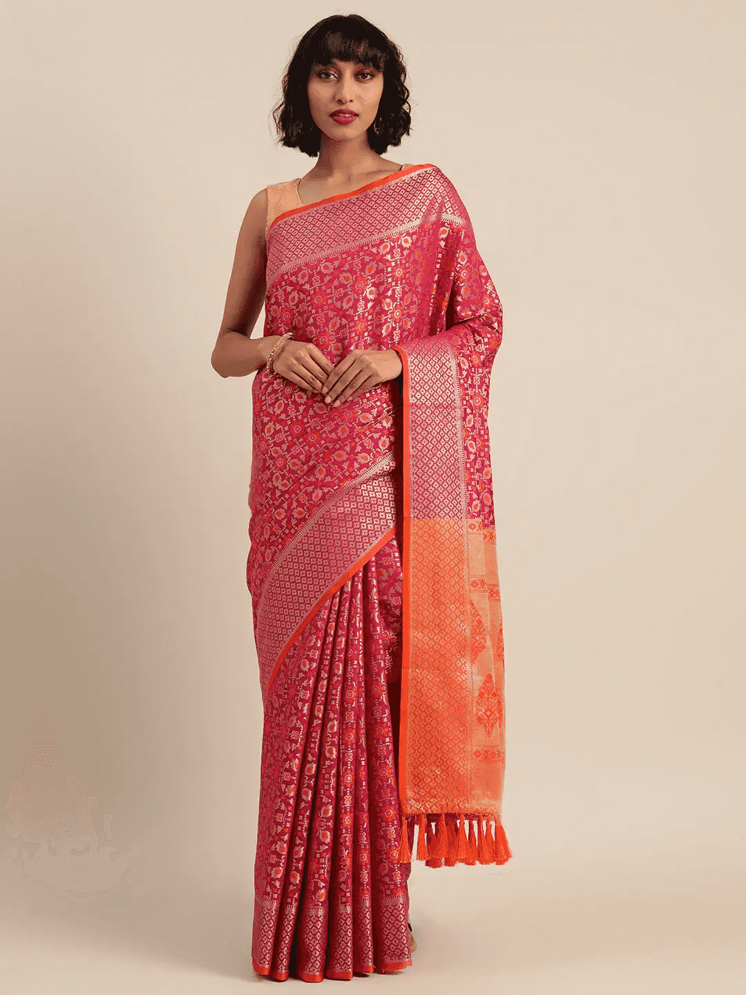 Banarasi Patola Weaving Silk Saree With Ressam Tassel by My Store