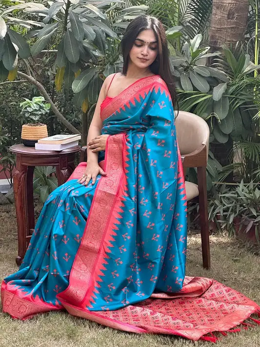 Blue Banarasi Silk Patola Pallu Saree