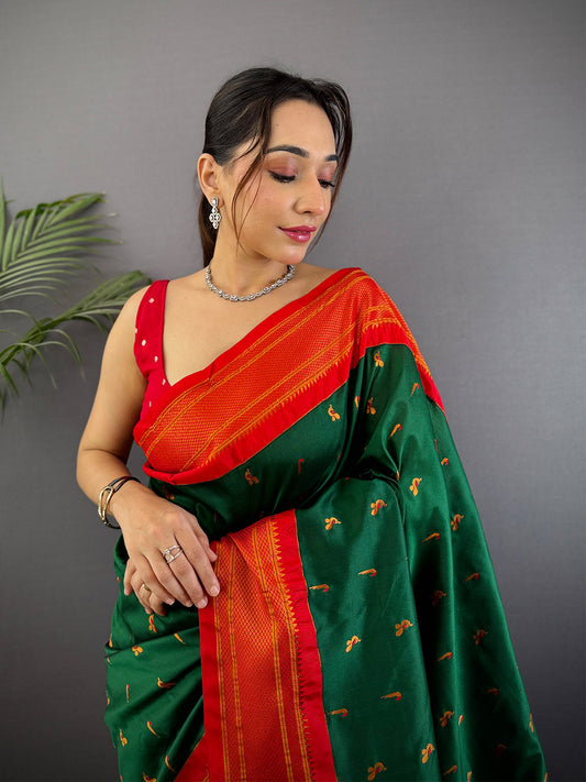 Green Soft Silk Paithani Saree by My Store