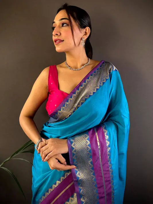 Blue Gold Zari Silk Saree