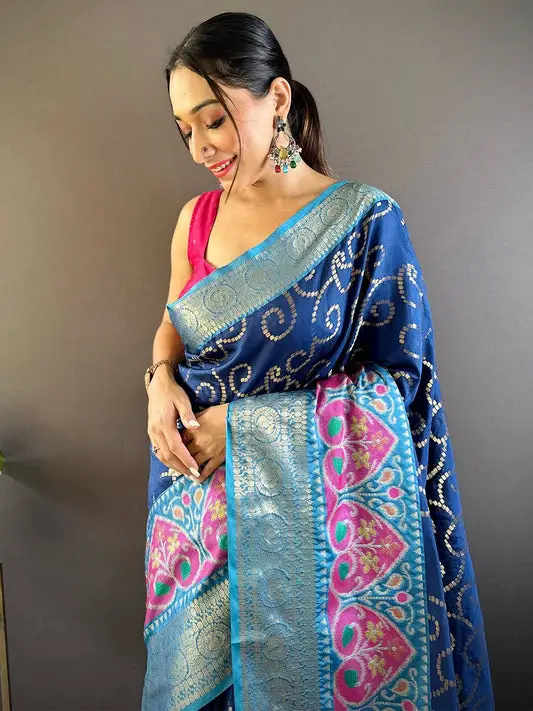 Blue Katan Silk Ikkat Saree