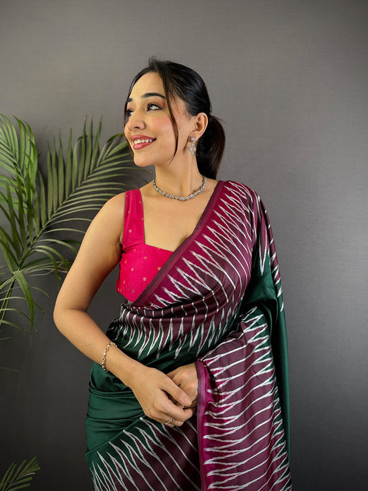 Green Soft Silk Ikkat Zari Weaving Saree by My Store