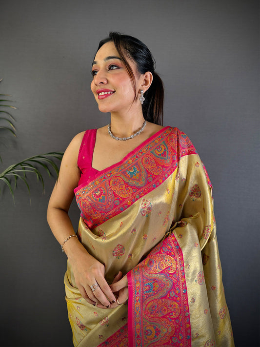 Golden Glow Dharmavaram Silk Saree by My Store