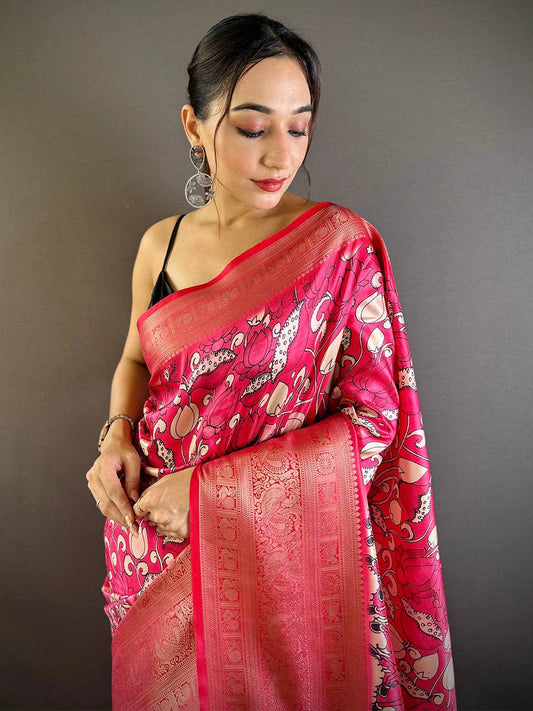 Pink Serenity Soft Silk Kalamkari Saree by My Store