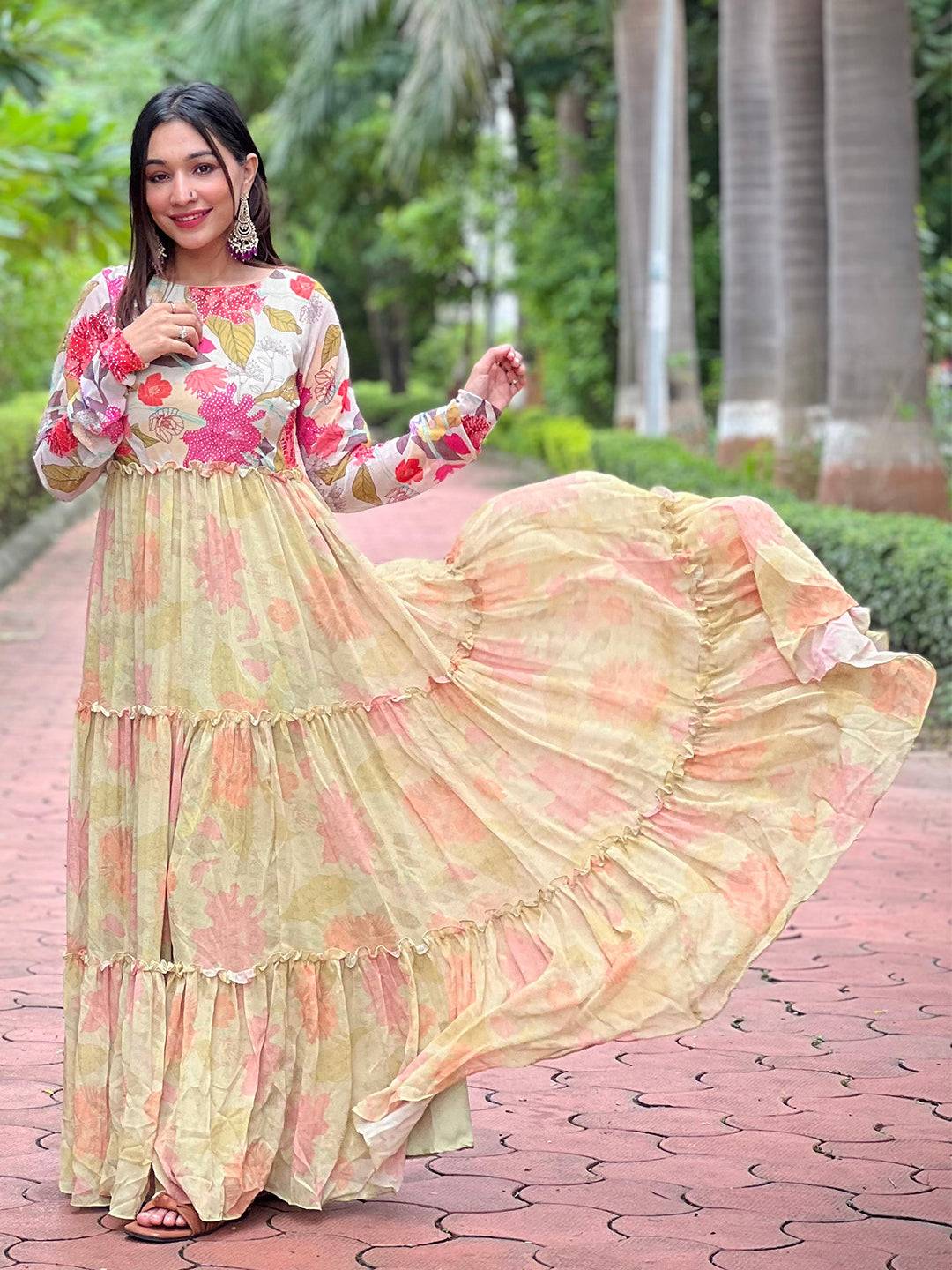 Oyster Floral Swaroski Dress by My Store