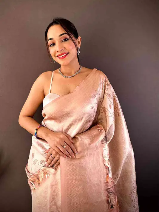 Beige Kanjivaram Digital Silk Saree