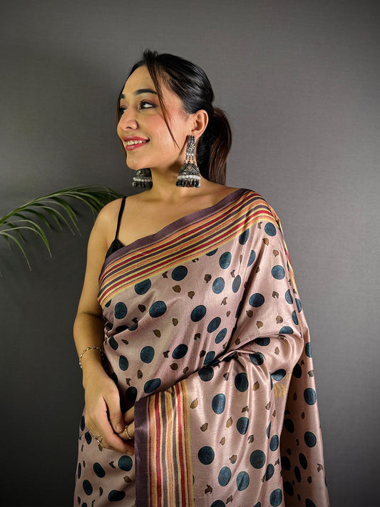 Mauve Soft Dola Silk Printed Saree by My Store